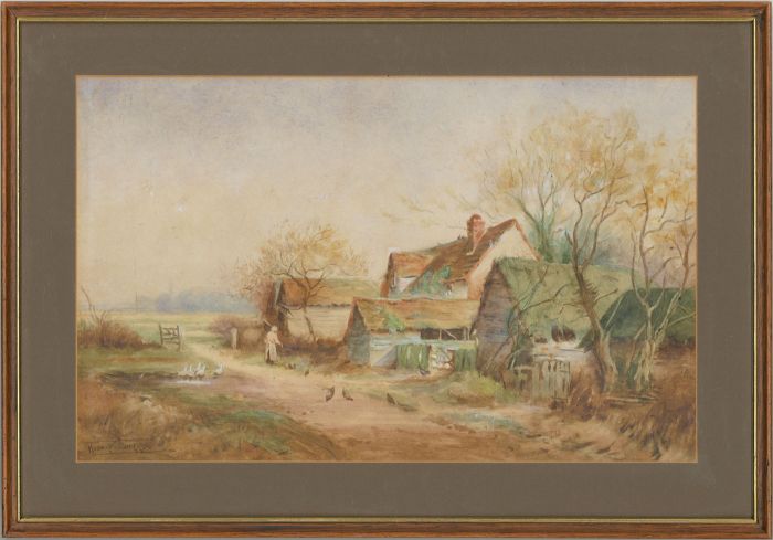 Hubert Birkby - Signed & Framed Late 19th Century Watercolour, Barnyard Birds