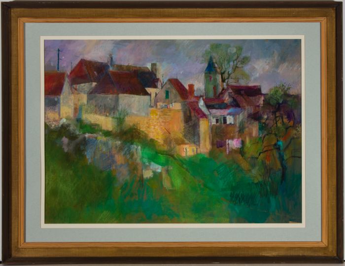 John Ivor Stewart PPPS (1936-2018) - Framed Contemporary Pastel, Hillside Town