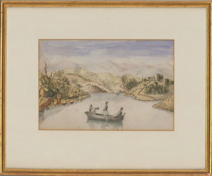 Framed Late 19th Century Watercolour - Ottoman Soldier in a Boat