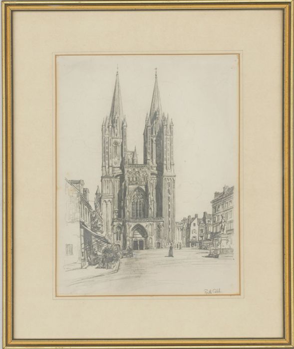 Ruth Cobb - Signed & Framed 1934 Graphite Drawing, Coutances