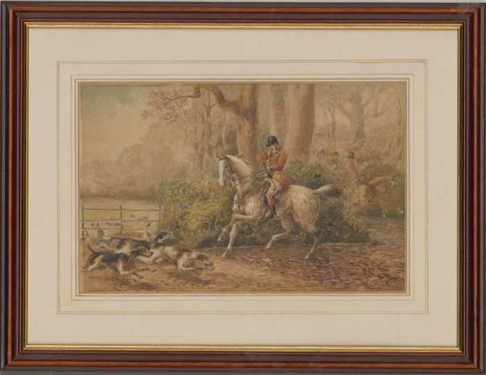 W.H. Temple - Framed 1867 Watercolour, Hunting Scene, The Chase