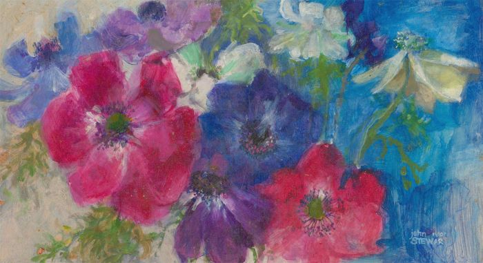John Ivor Stewart PPPS (1936-2018) - Signed Contemporary Acrylic, Anemones