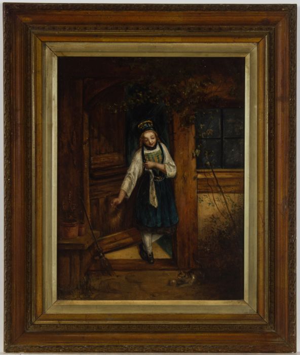Framed Late 19th Century Oil - Portrait of a Girl and Kitten