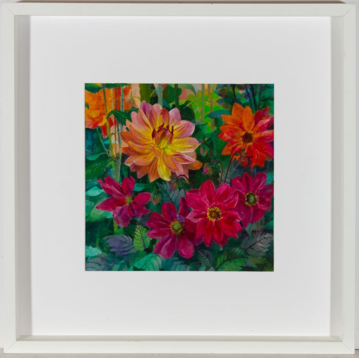 John Ivor Stewart PPPS (1936-2018) - Contemporary Acrylic, Mixed Dahlias