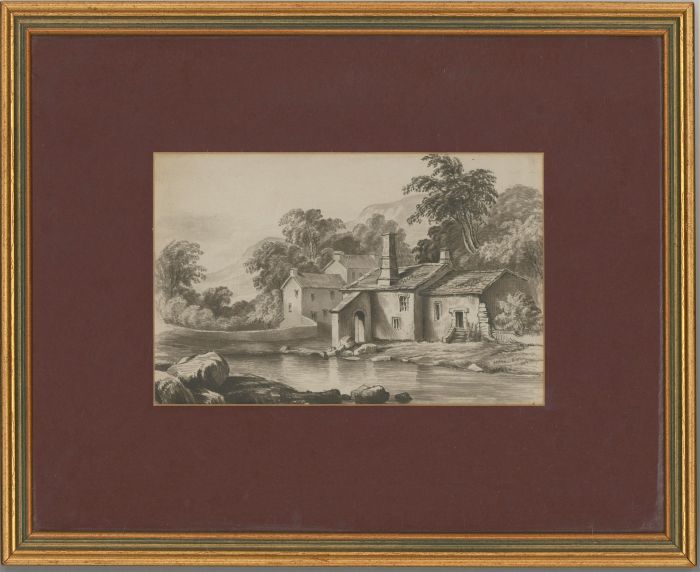 Framed 19th Century Watercolour - River Mill