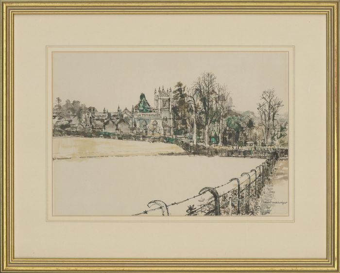 Robert F. Micklewright RWS (1923-2013) - Pen and Ink Drawing, Church Fields