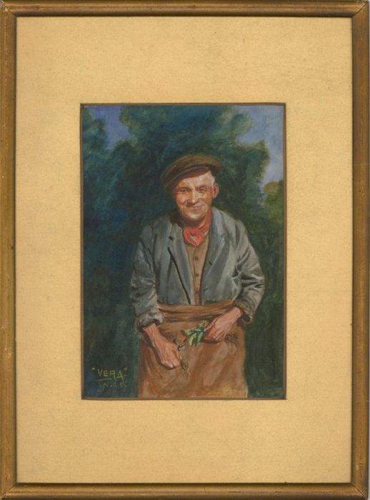 Vera Whitaker Carr - Early 20th Century Gouache, Portrait of Old Bill