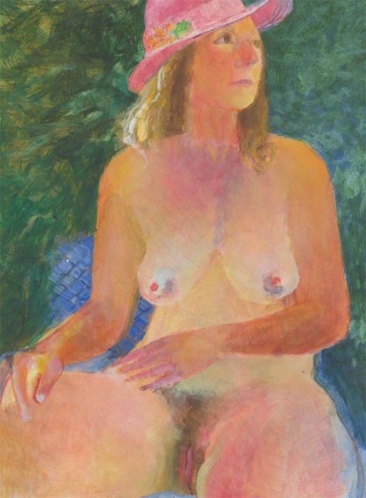 John Ivor Stewart PPPS (1936-2018) - Contemporary Oil, Nude in the Pink Hat