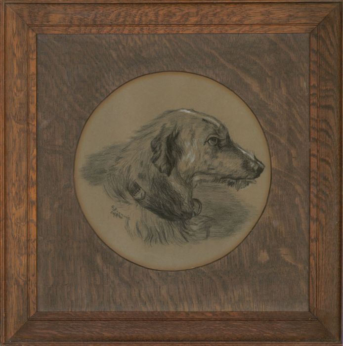C. Raymant - 1904 Charcoal Drawing, Profile of a Lurcher