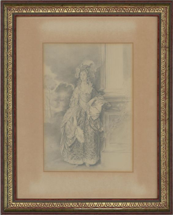 Framed Late 19th Century Graphite Drawing - Portrait of an Elegant Lady