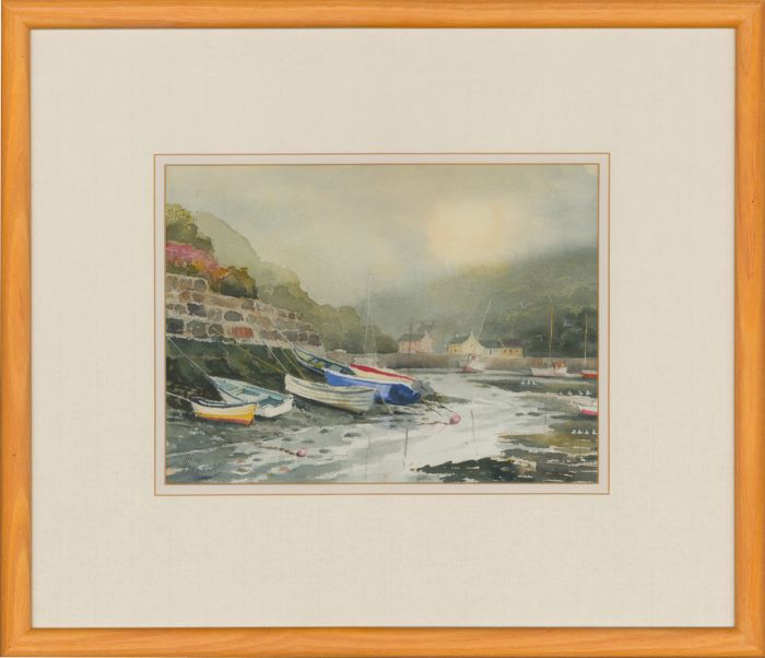 Allen Davies - Signed & Framed Contemporary Watercolour, Cloudy Harbourside