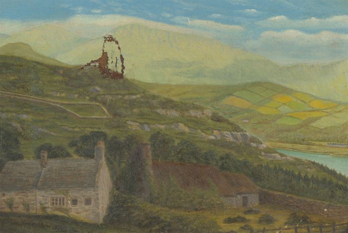 For Restoration - Late 19th Century Oil, Mountain landscape with Cottage