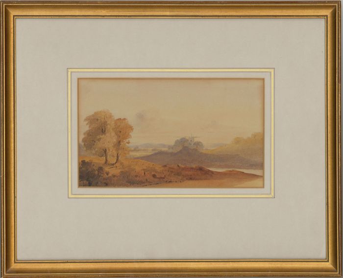 Framed Mid 19th Century Watercolour - Landscape with Distant Church 
