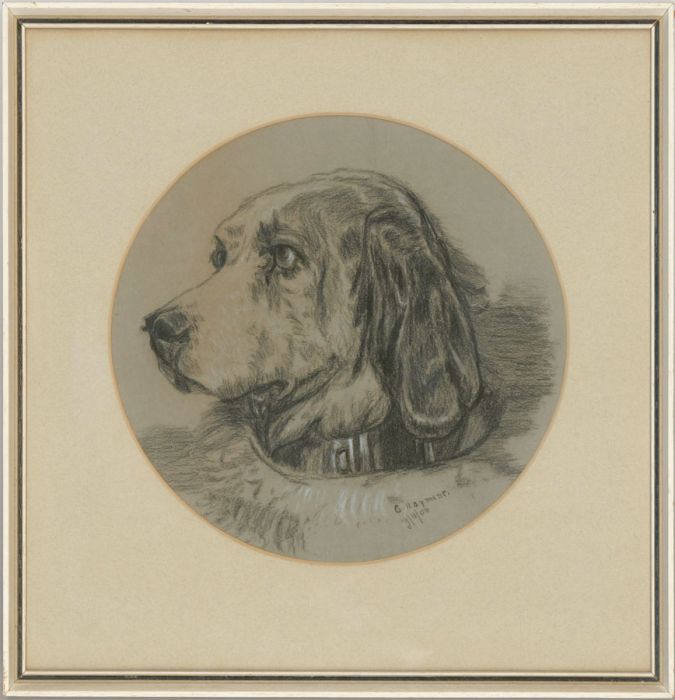 C. Rayment - Signed & Framed 1900 Charcoal Drawing, Portrait of a Hound
