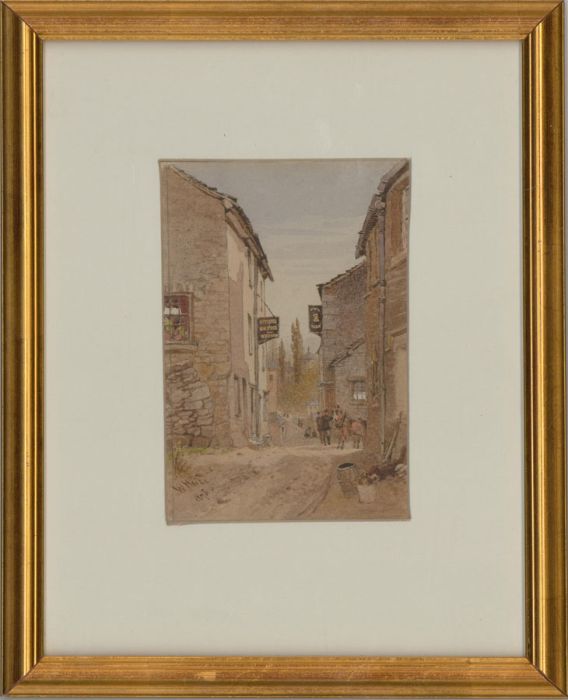W. Hull - Signed & Framed 1875 Watercolour, French Street Scene