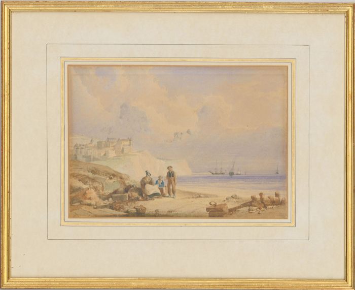 Jens Gray - Framed Late 19th Century Watercolour, On The Normandy Beach