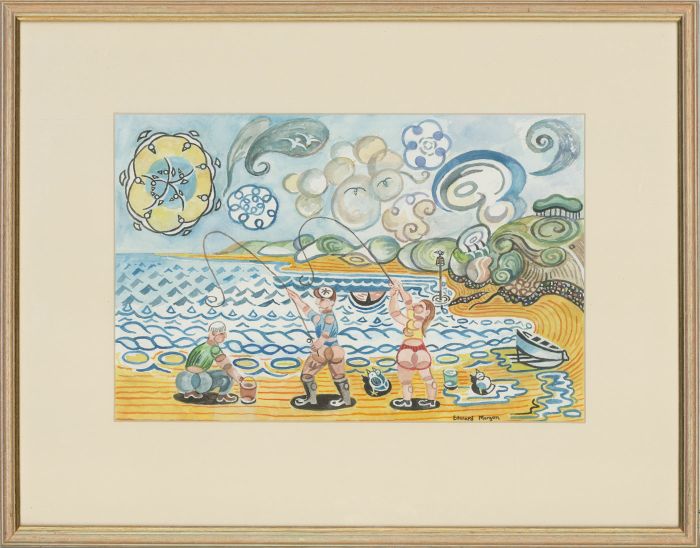 Edward Morgan (1933-2009) - 20th Century Watercolour, On the Beach Fishing
