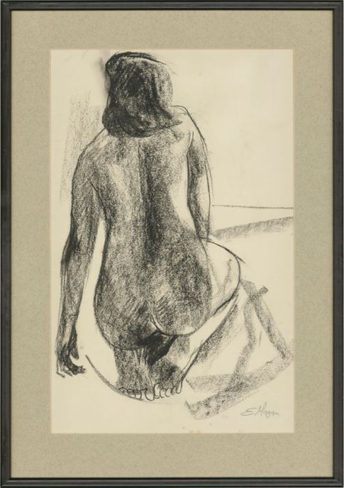 Edward Morgan (1933-2009) - 20th Century Charcoal Drawing, Nude Seated