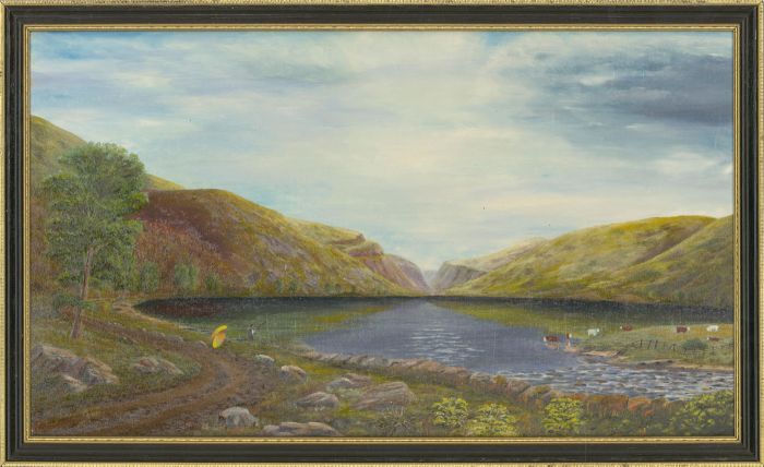 John E. Stephens - Framed 20th Century Oil, The Old Road from Pen Y Bont