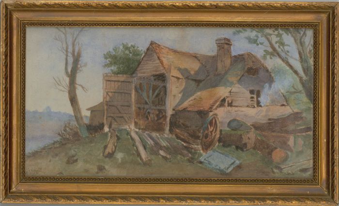 R.F Atkinson - Signed & Framed 1888 Watercolour, The Log Cabin