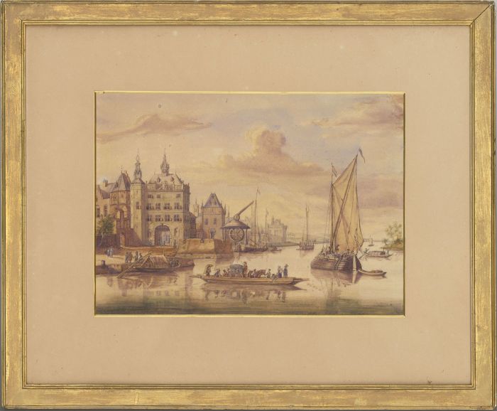 Framed Late 19th Century Watercolour - Continental Harbour Scene