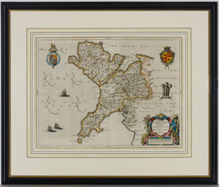 Joan Blaeu (1596-1673) - c.1646 Engraving, Map of Caernarvonshire & Anglesey