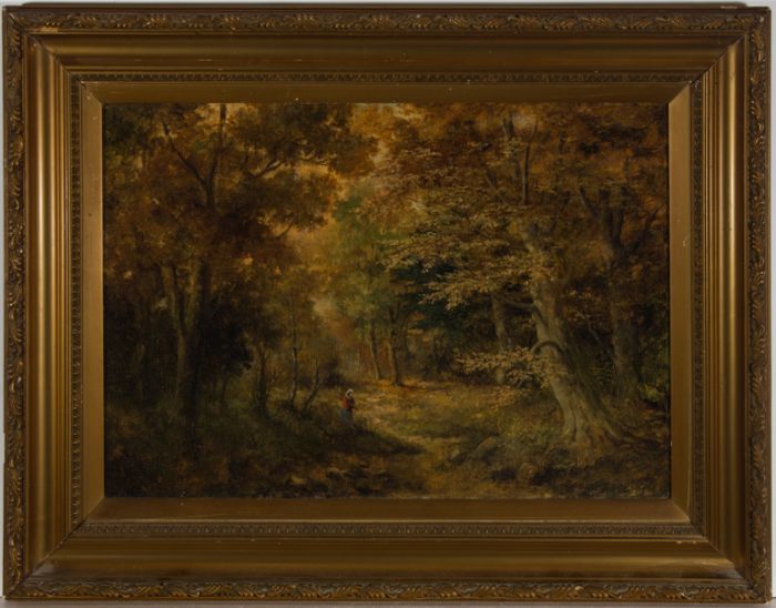 Framed Late 19th Century Oil - Autumn Woodland Scene with Figure