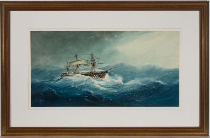 Richard Markes (fl.1850-1880) - Framed Watercolour, HMS Edgard in Rough Seas