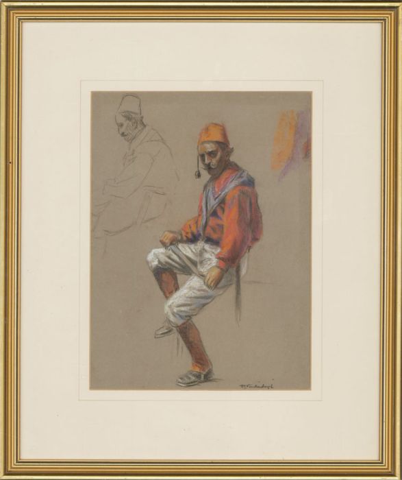 Raymond John Vandenbergh (b.1889) - Framed Pastel, A Turkish Fighter
