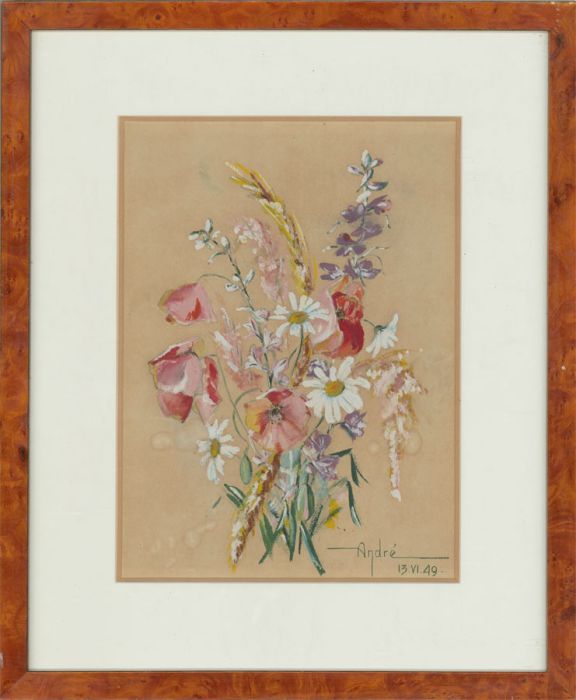 André - 1949 Gouache, Wildflowers and Wheat