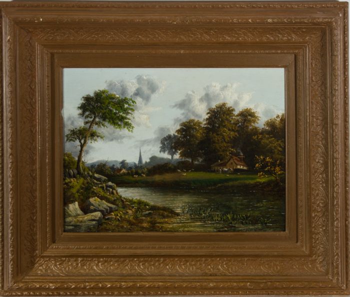 H.M. - Framed 1898 Oil, Riverside Farm