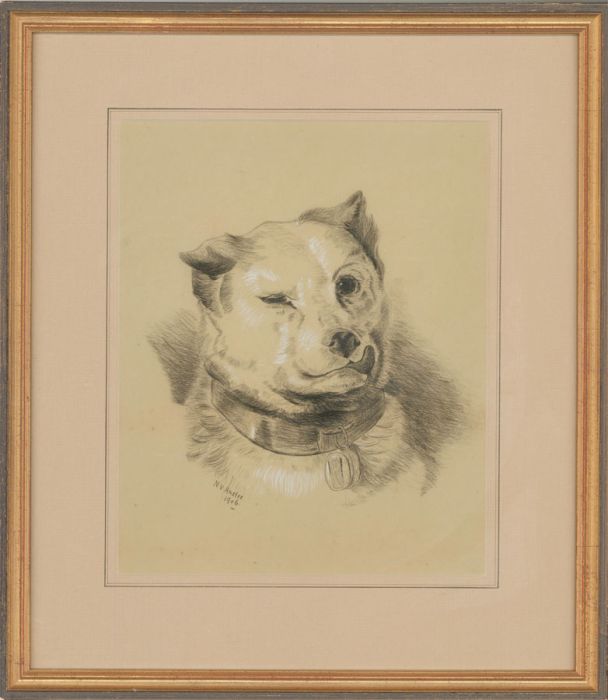 N.V. Anstee - Framed 1906 Charcoal Drawing, Low Life (after Sir Edwin Landseer)