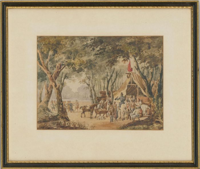 Framed Late 19th Century Watercolour - Figures in a Woodland