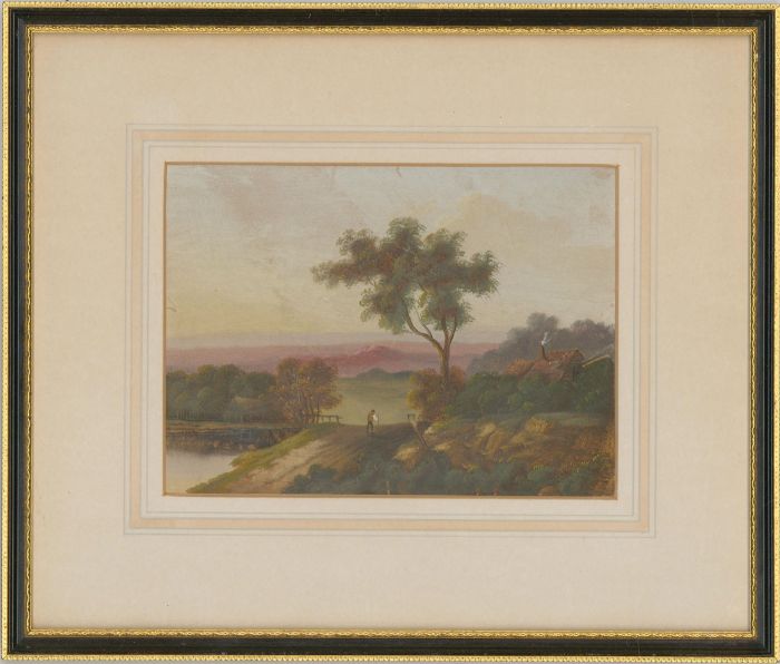 Framed Late 19th Century Gouache - Tree in a Landscape