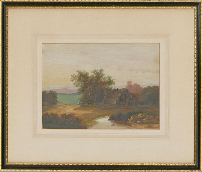 C. Morris - Framed Late 19th Century Gouache, Landscape with Cottage