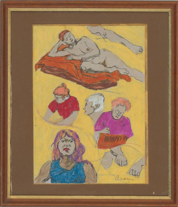 Aldo Pasquali - Signed & Framed 2005 Pen and Ink Drawing, Female Figure Studies