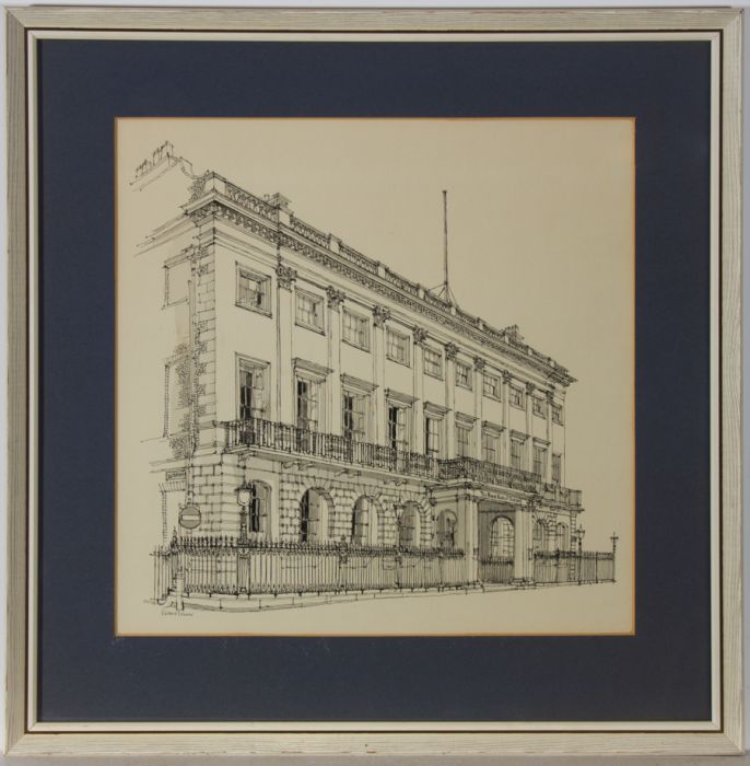 Richard Downer - Signed 20th Century Pen and Ink Drawing, Royal Bank of Scotland
