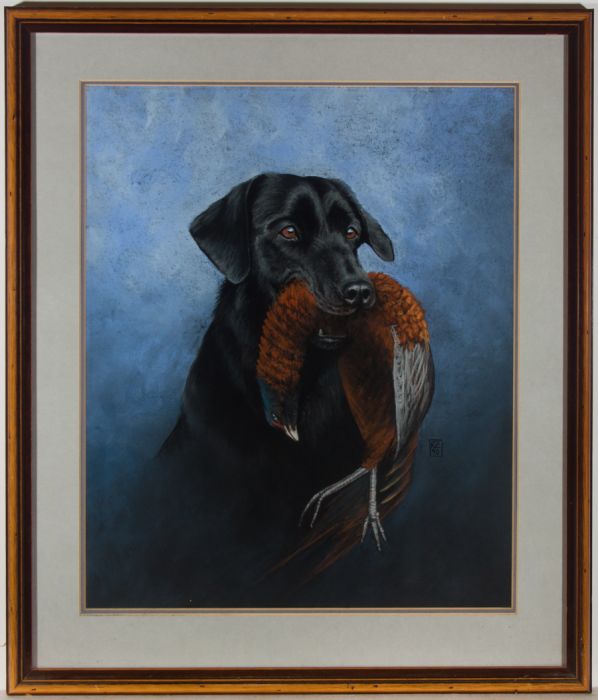 K.Z. - Framed 1990 Pastel, Labrador with Pheasant