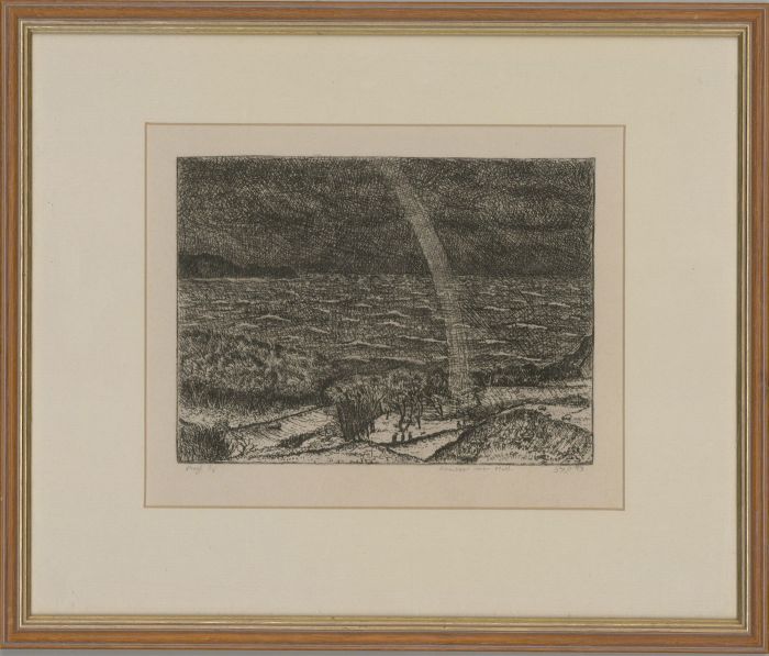 Stephen Powlesland - Framed 1993 Etching, Rainbow over Mull