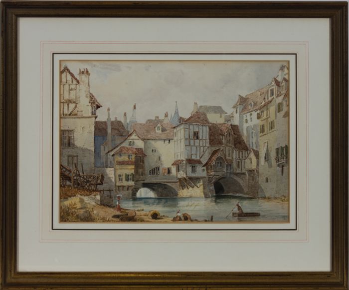 Framed Late 19th Century Watercolour - Continental Town Scene