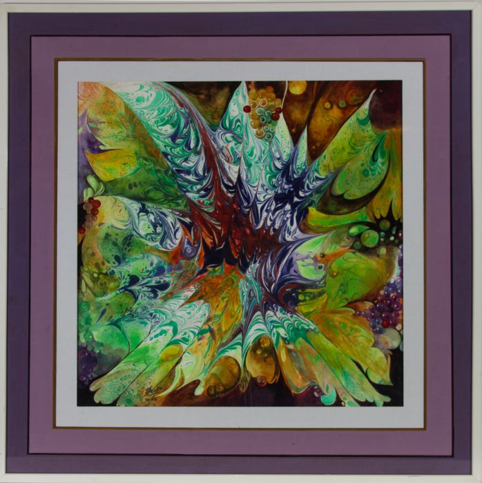 P. Leake - Framed Contemporary Watercolour, Abstract Marbling