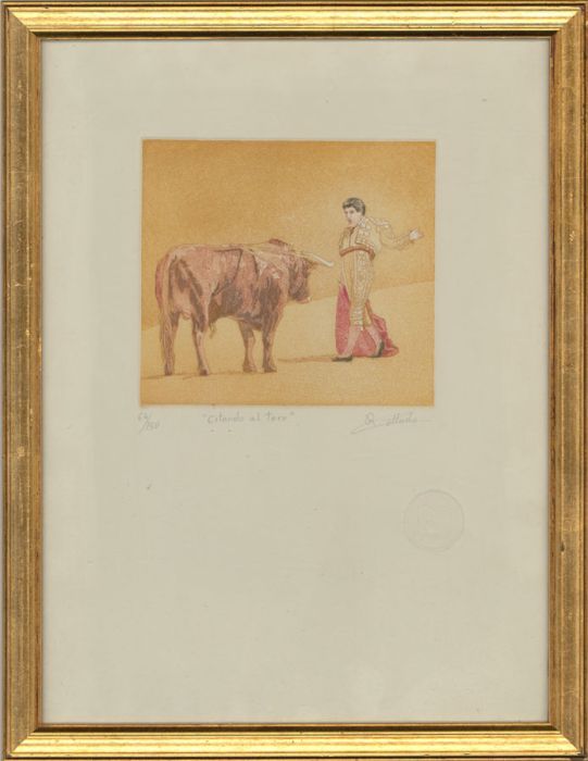 R. Cottado - Framed 20th Century Etching, Citando al Toro