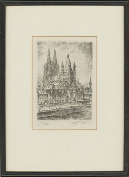 Framed Mid 20th Century Etching - Cologne Cathedral