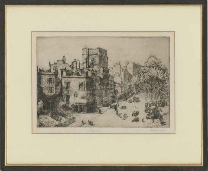 Hellawell - Framed Early 20th Century Etching, Chelsea Street Scene