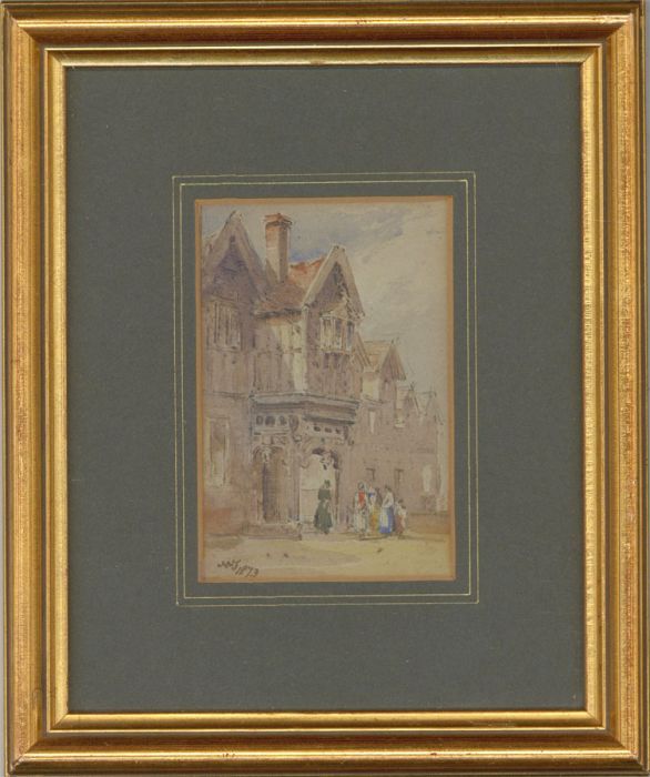 W.J - Framed 1873 Watercolour, The Manor House