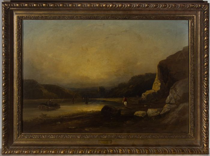 William Carter (fl.1836-1876) - 1836 Oil, Lake Landscape with Figures