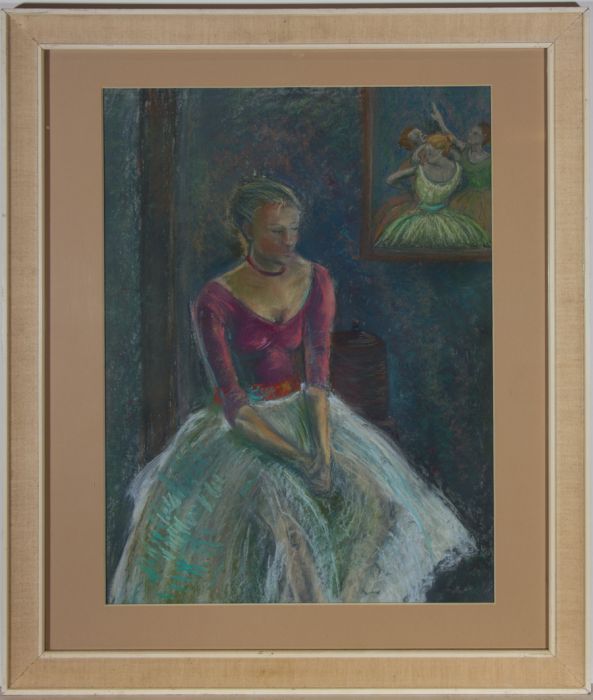 Framed 20th Century Pastel - Portrait of a Ballerina in a Vibrant Interior