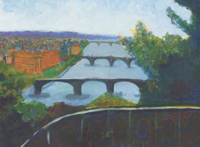 Edith Birkin (1927-2018) - 20th Century Oil, Three Bridges, River Vltava Prague