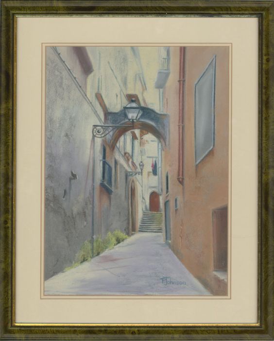 Pat Johnson - Framed Mid 20th Century Pastel, Side Street, Sorrento