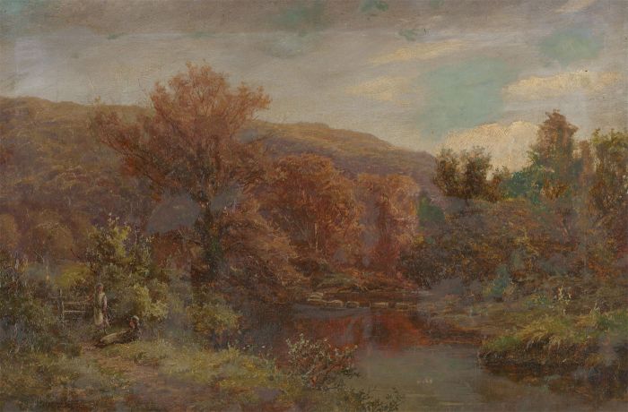J. Elliot - Late 19th Century Oil, Rural Autumn Landscape with Figures